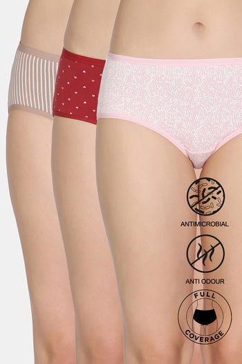 Buy Zivame Medium Rise Full Coverage Hipster Panty (Pack of 3) - Multicolor